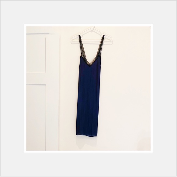 Robe Zara Style Lingerie En Velours Bleu Nuit Avec Dentelle - Taille M - Occasion Très Bon état